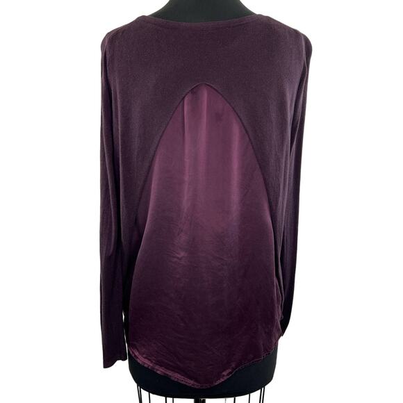 BOSS Purple Plum Long Sleeve Mixed Media Back Cut-Out Drape Women's Top M Medium - Picture 1 of 10